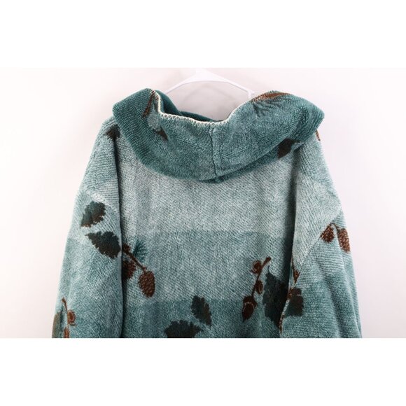 Vtg 90s Womens XL Distressed Reversible Leaf Acorn All Over Print Fleece Jacket - Picture 11 of 16